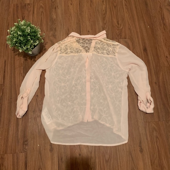 Abercrombie and Fitch Pink Sheer Lace Button Down - Picture 5 of 5